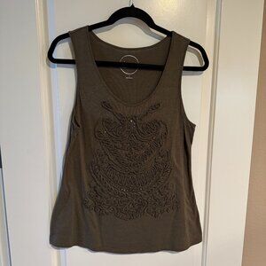 INC Olive Green Tank Top with Embellishment, Size Large